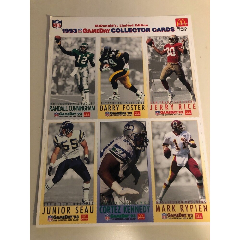 McDonalds Game‎ Day Collector Cards 1993 Limited Edition NFL All Stars Uncut C-3